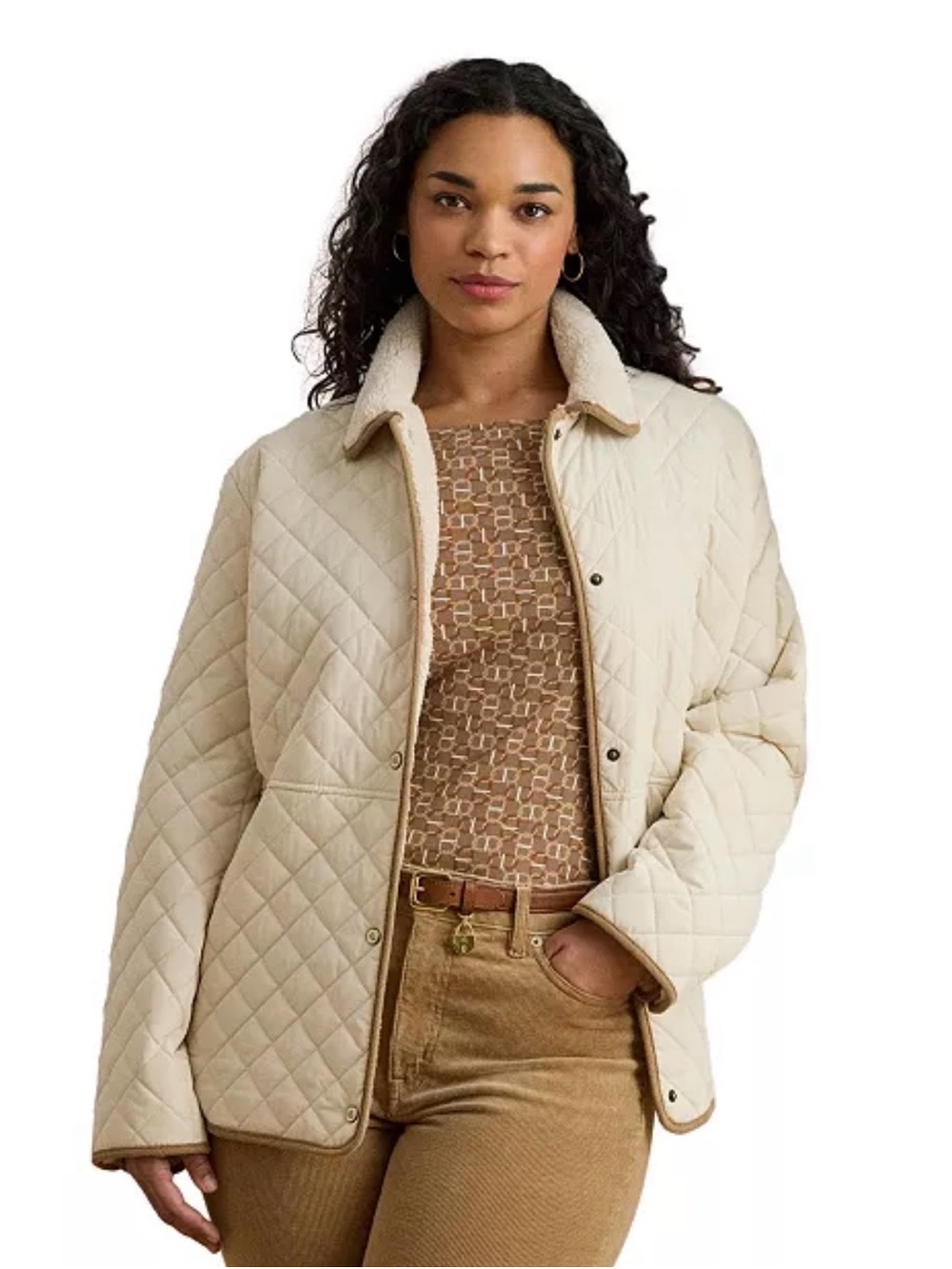 Ralph Lauren Cream Quilted Sherpa-Trim jacket